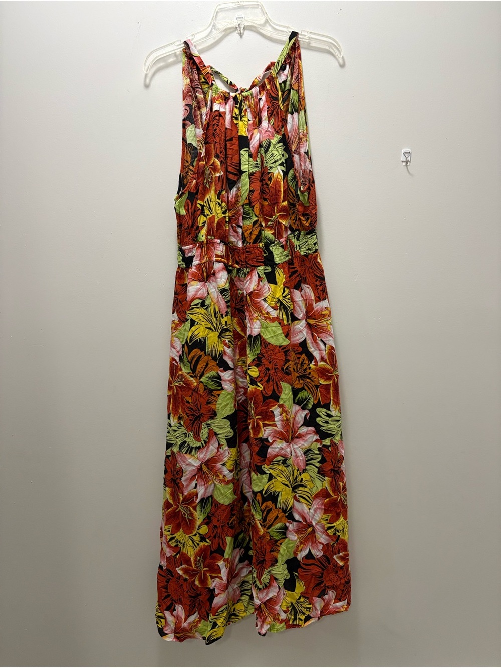 Tropical Floral Wide-Leg Jumpsuit - Red & Green